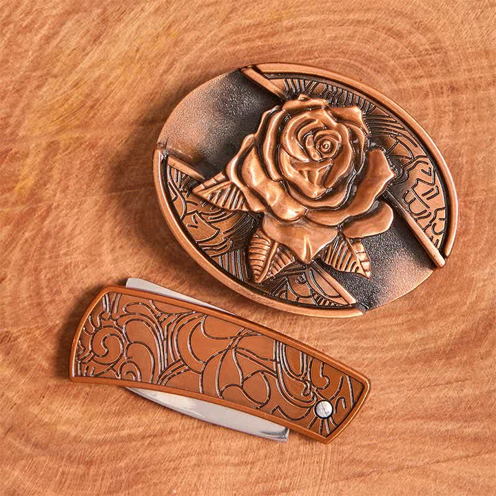 Ceinture en cuir pour homme avec couteau pliant caché en bronze rouge et rose - image 4