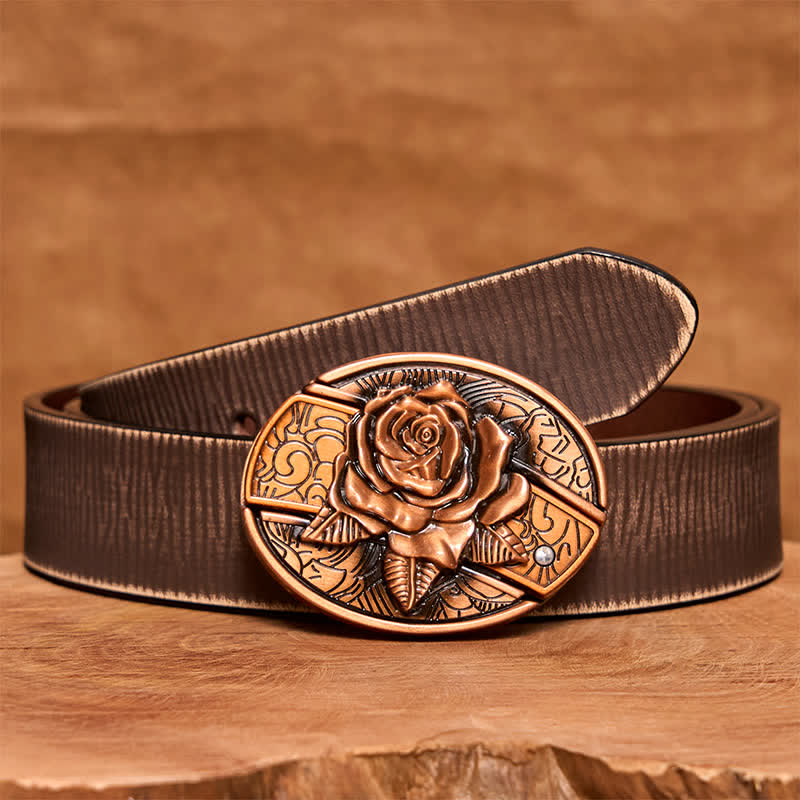 Ceinture en cuir pour homme avec couteau pliant caché en bronze rouge et rose - Rose - Ceinture marron vieillie - 42 - image 9