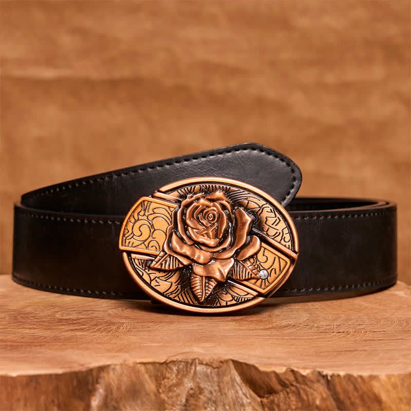 Ceinture en cuir pour homme avec couteau pliant caché en bronze rouge et rose - Rose - Ceinture en PU noir - 42 - image 5