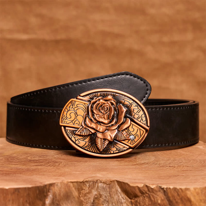 Ceinture en cuir pour homme avec couteau pliant caché en bronze rouge et rose - Rose - Ceinture en PU noir - 42 - image 5