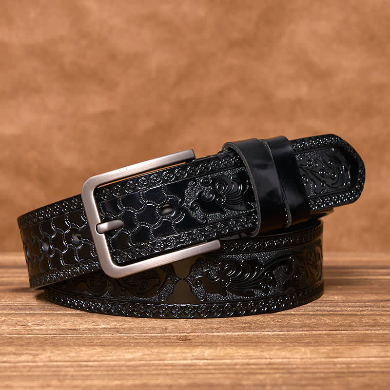 Ceinture en cuir de luxe à motif floral en relief pour homme - Noir - 44 - image 6