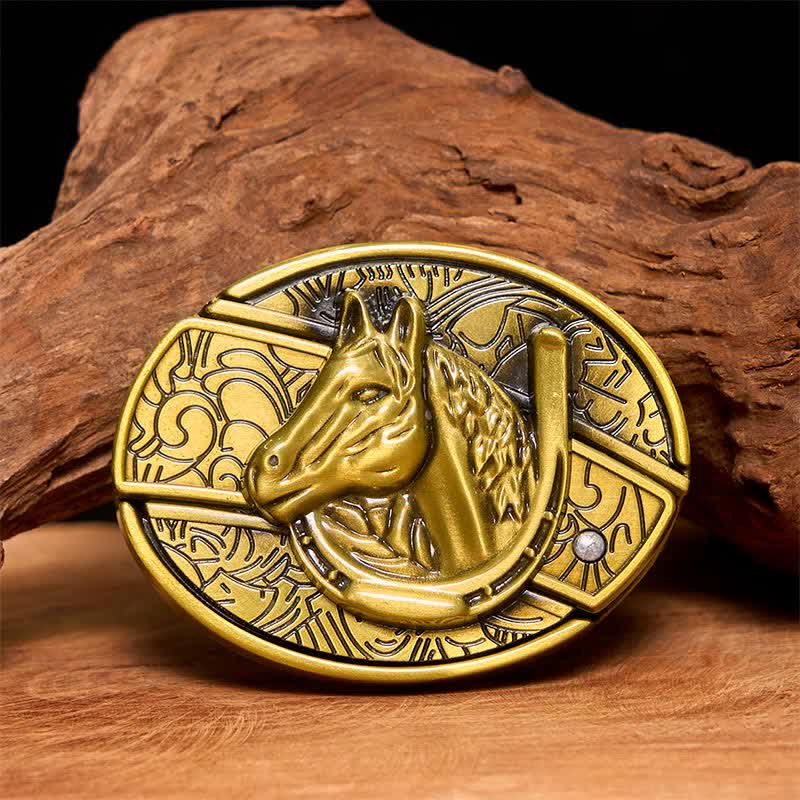 Ceinture en cuir pour homme avec couteau pliant caché en bronze et tête de cheval - Serpent - Sans ceinture - Ceinture non incluse - image 1