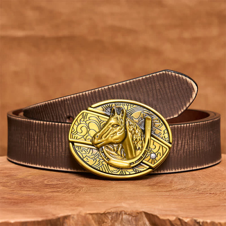 Ceinture en cuir pour homme avec couteau pliant caché en bronze et tête de cheval - Serpent - Ceinture marron vieillie - 42 - image 9