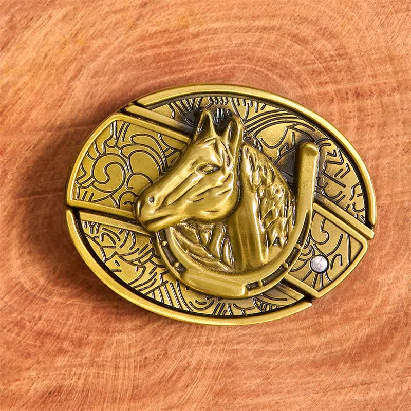 Ceinture en cuir pour homme avec couteau pliant caché en bronze et tête de cheval - image 3