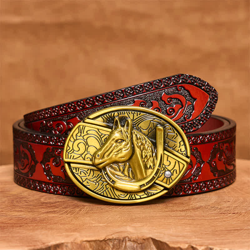 Ceinture en cuir pour homme avec couteau pliant caché en bronze et tête de cheval - Serpent - Ceinture marron sculptée - 42 - image 8