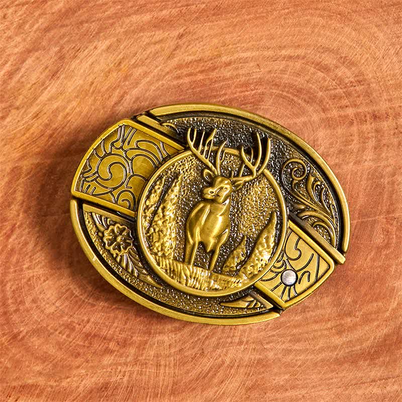 Ceinture en cuir pour homme avec couteau pliant caché en bronze et cerf de forêt - image 3