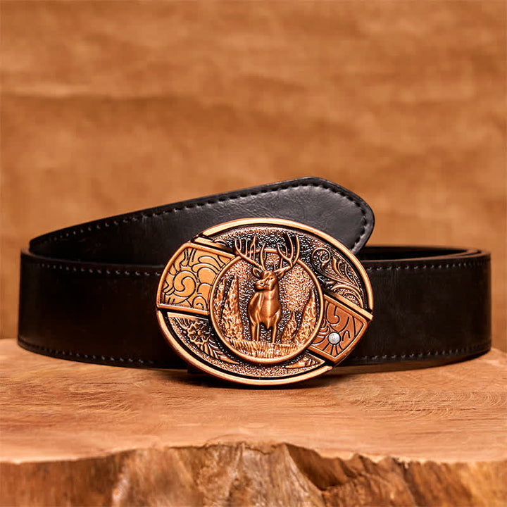 Ceinture en cuir pour homme avec couteau pliant caché en bronze rouge et cerf forestier - Cerf - Ceinture en PU noir - 42 - image 5