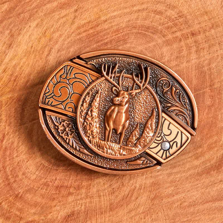 Ceinture en cuir pour homme avec couteau pliant caché en bronze rouge et cerf forestier - image 3