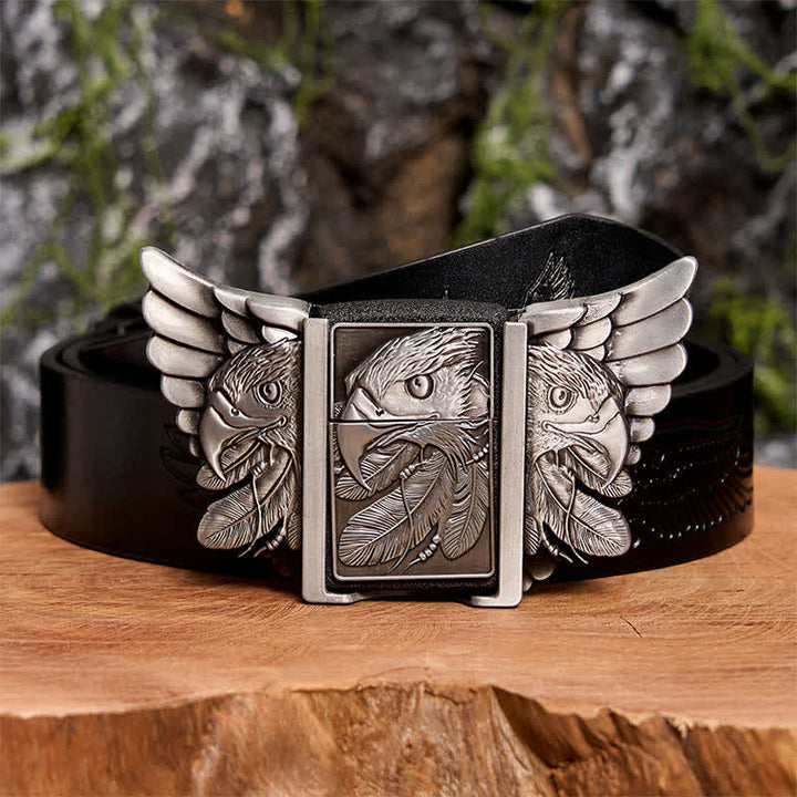 Ceinture en cuir argentée Mighty Eagle pour homme avec briquet caché - Aigle - Ceinture noire avec aigle en relief - 42 - image 3