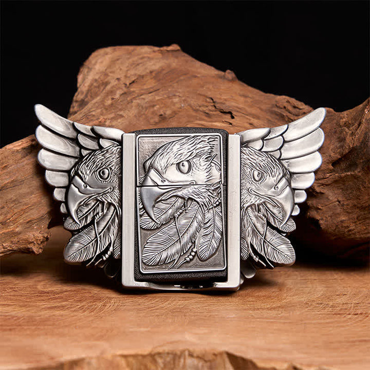 Ceinture en cuir argentée Mighty Eagle pour homme avec briquet caché - Aigle - Sans ceinture - Ceinture non incluse - image 1