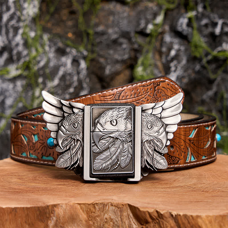Ceinture en cuir argentée Mighty Eagle pour homme avec briquet caché - Aigle - Ceinture sculptée en turquoise - 42 - image 7