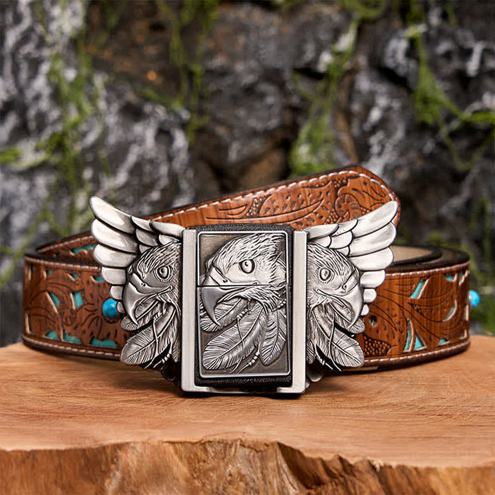 Ceinture en cuir argentée Mighty Eagle pour homme avec briquet caché - Aigle - Ceinture sculptée en turquoise - 42 - image 7