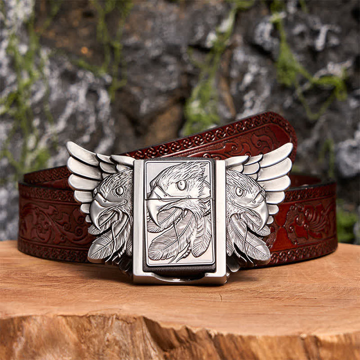 Ceinture en cuir argentée Mighty Eagle pour homme avec briquet caché - Aigle - Ceinture marron sculptée - 42 - image 10