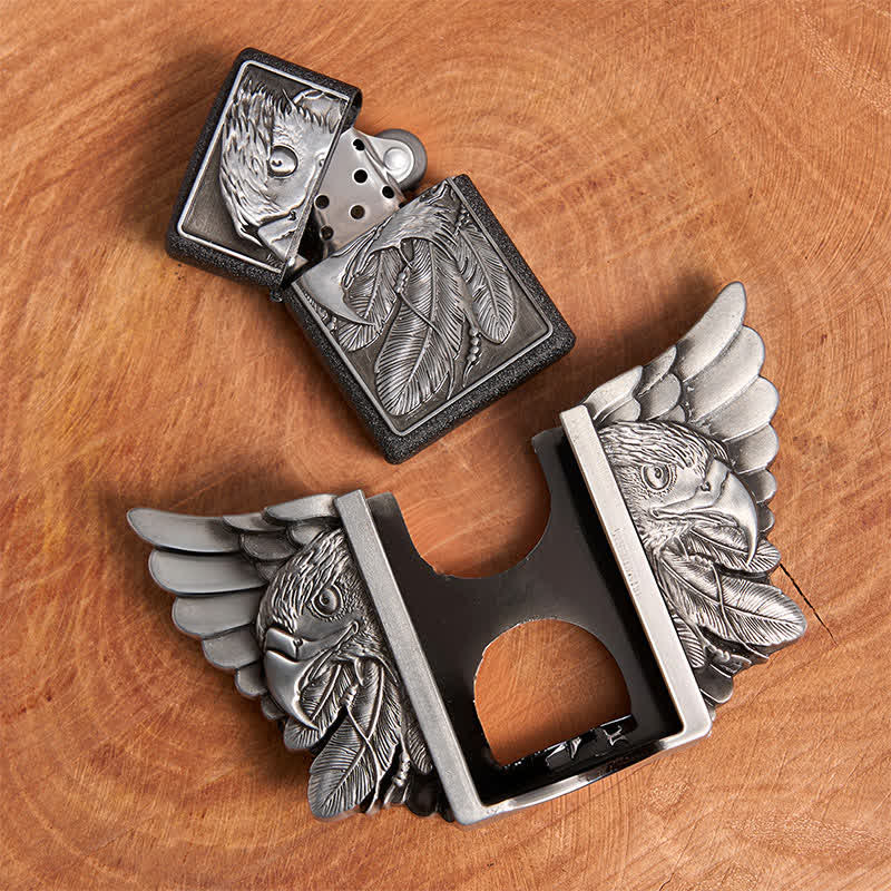 Ceinture en cuir argentée Mighty Eagle pour homme avec briquet caché - image 6