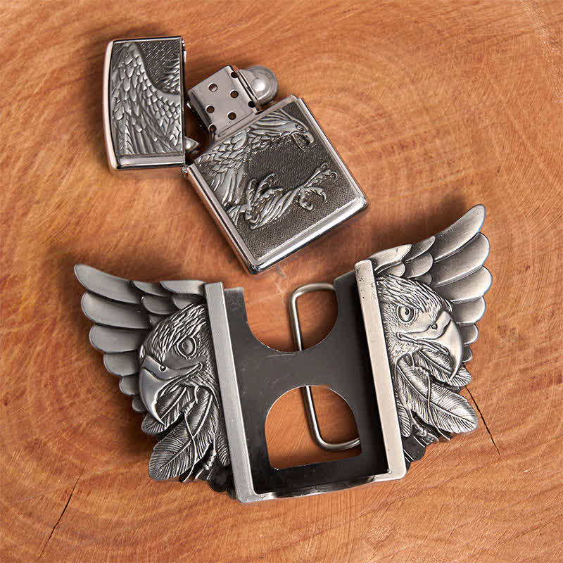 Ceinture en cuir argentée pour homme, motif aigle planant, avec briquet caché - image 6
