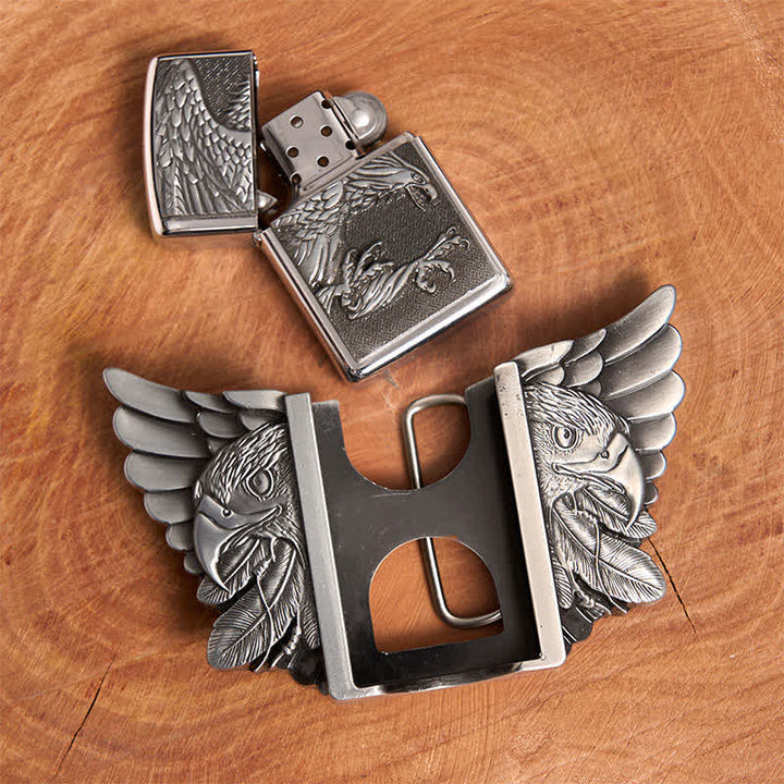 Ceinture en cuir argentée pour homme, motif aigle planant, avec briquet caché - image 6