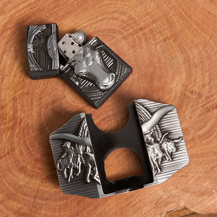 Ceinture en cuir argentée pour homme, motif taureau dominateur, avec briquet caché - image 5