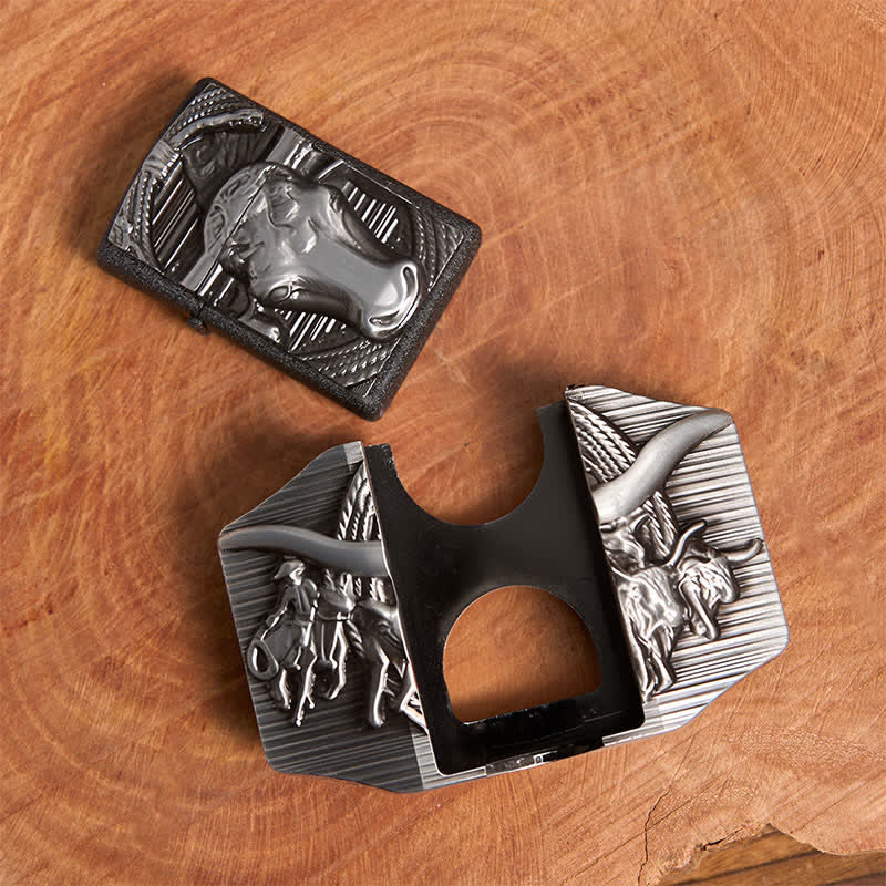 Ceinture en cuir argentée pour homme, motif taureau dominateur, avec briquet caché - image 6