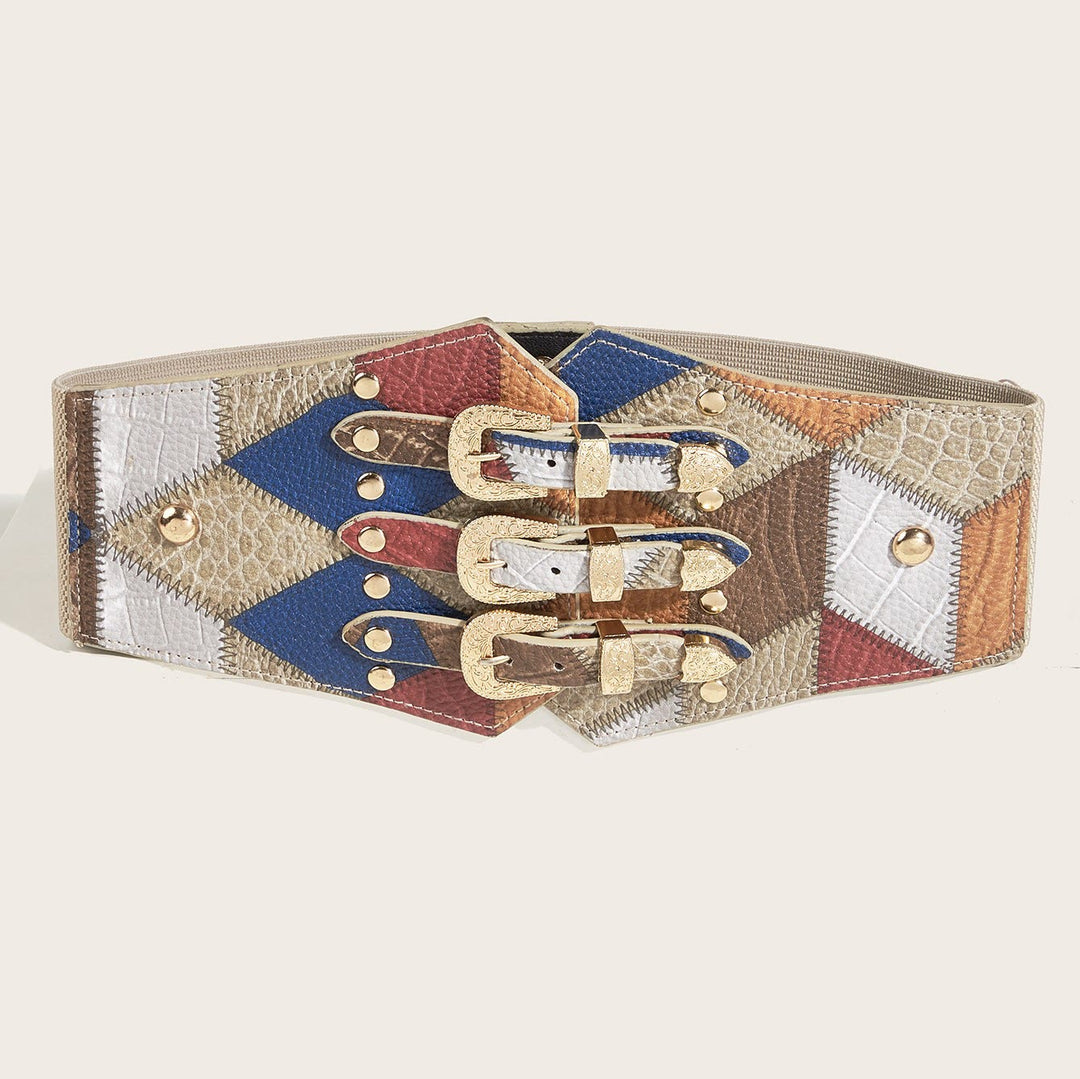 Ceinture en cuir à trois boutons pour femme, motif boule de caoutchouc rétro - Trois boutons - image 2