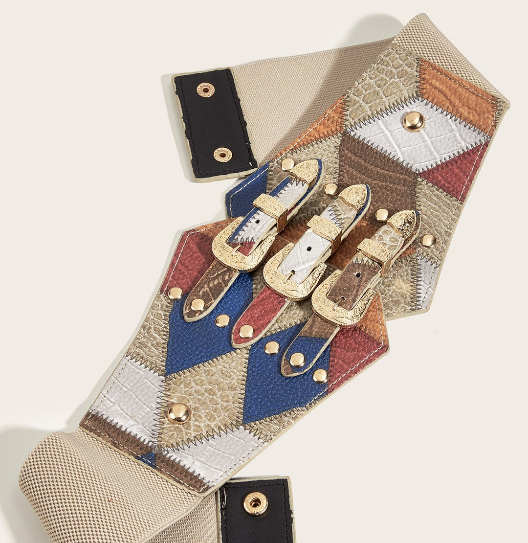 Ceinture en cuir à trois boutons pour femme, motif boule de caoutchouc rétro - image 3