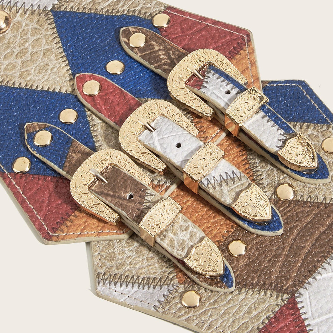 Ceinture en cuir à trois boutons pour femme, motif boule de caoutchouc rétro - image 4