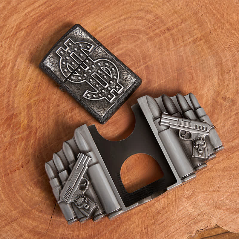 Ceinture en cuir argentée pour homme, motif pistolets et balles, avec briquet dissimulé - image 6