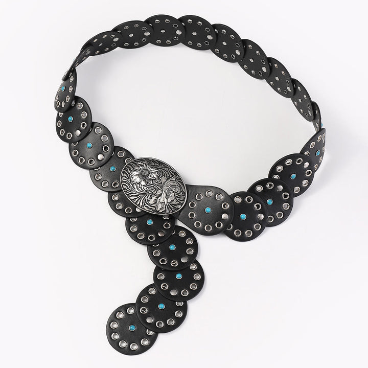 Ceinture en cuir pour femme ronde ajourée et incrustée de diamants bleus - image 4