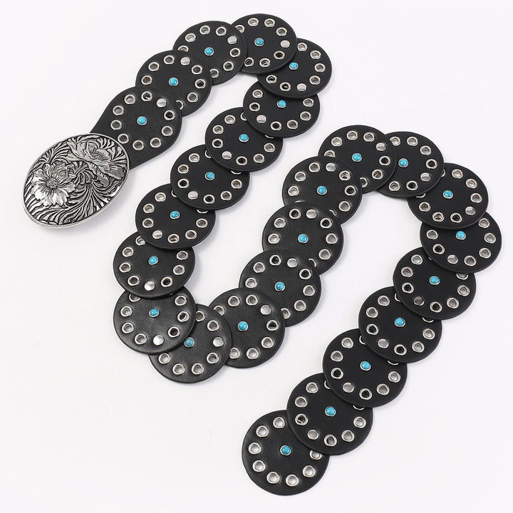 Ceinture en cuir pour femme ronde ajourée et incrustée de diamants bleus - image 5