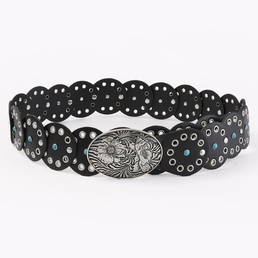 Ceinture en cuir pour femme ronde ajourée et incrustée de diamants bleus - image 3