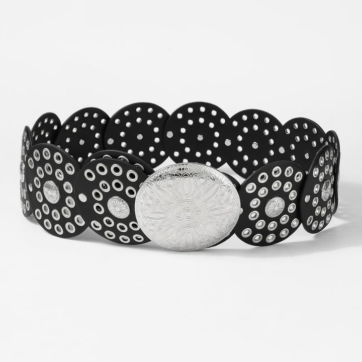 Ceinture en cuir pour femme au design rétro rond et creux - image 3