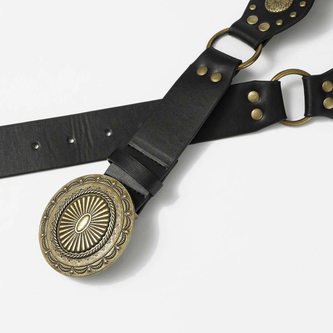 Ceinture en cuir pour femme, style rétro, style urbain, avec anneau circulaire ajouré - image 4