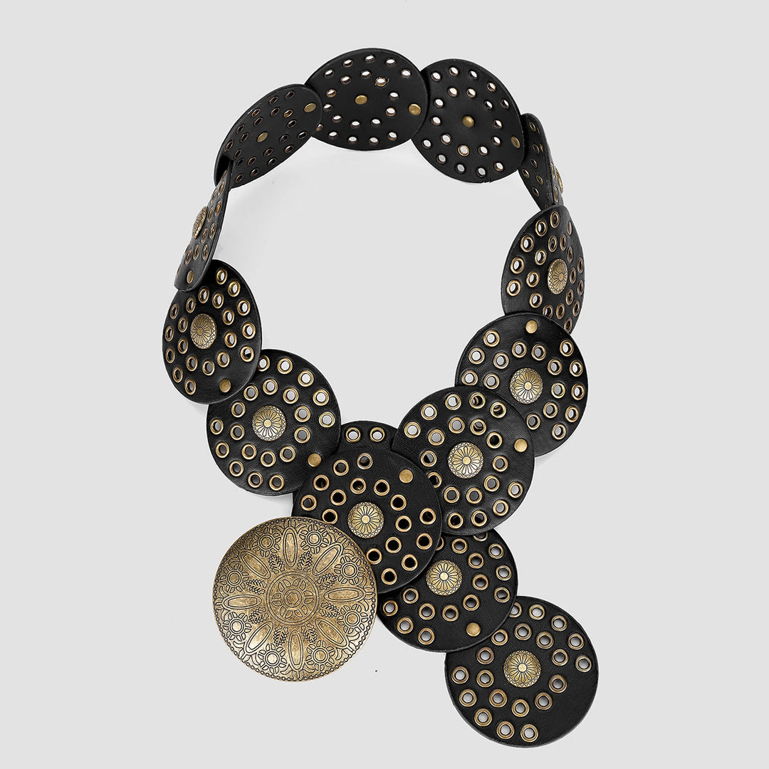 Ceinture en cuir pour femme, style rétro occidental, creuse et exagérée - Noir - image 3