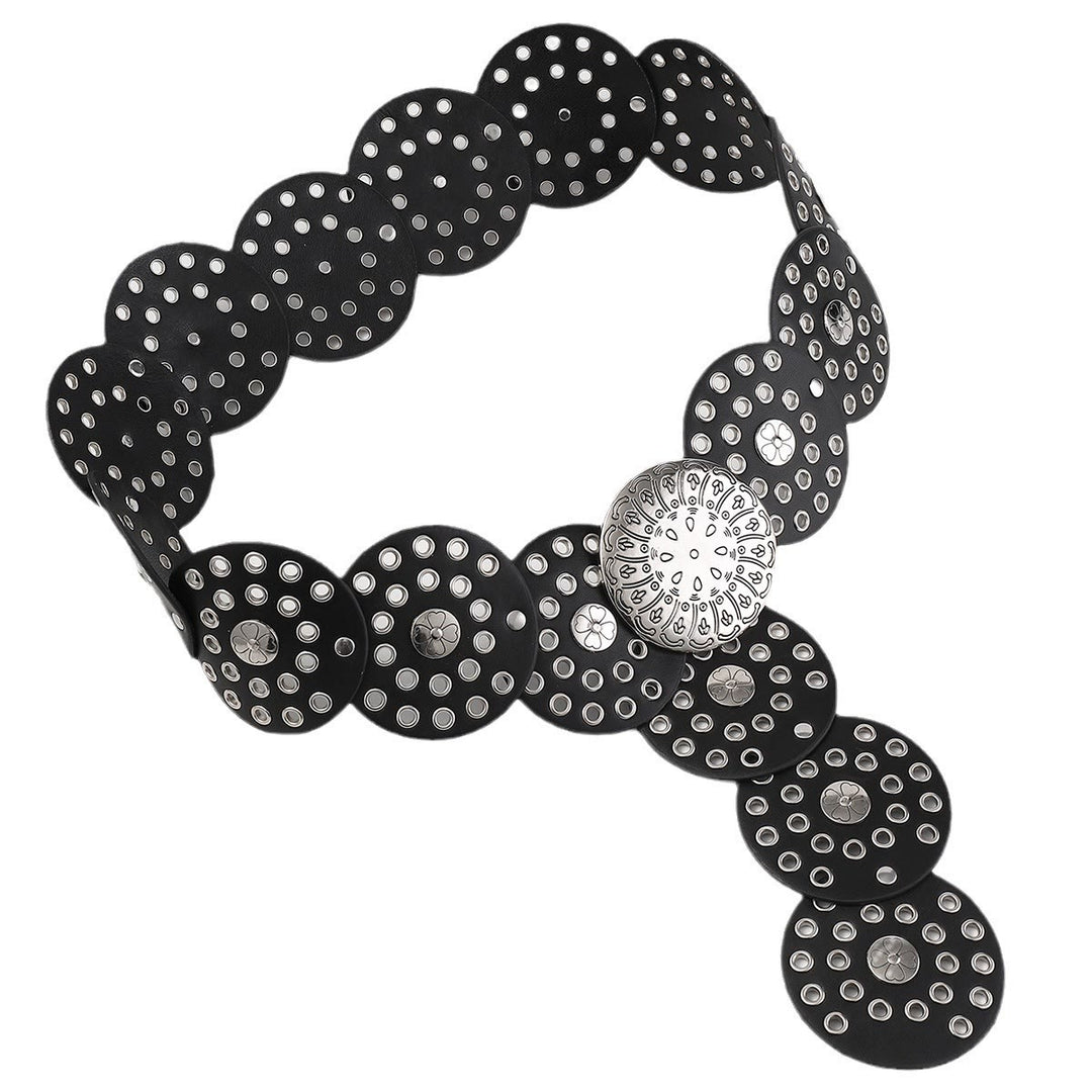 Ceinture en cuir pour femme avec disque argenté creux de style occidental - image 4