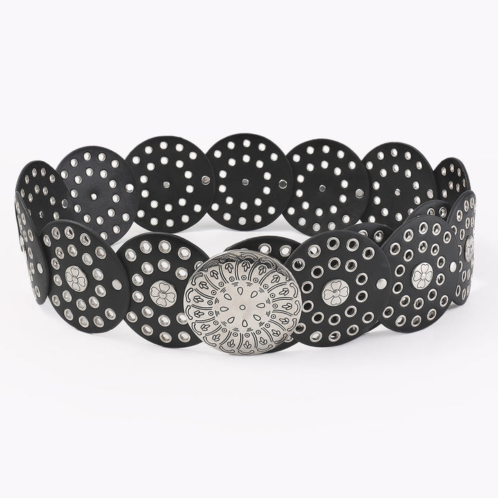 Ceinture en cuir pour femme avec disque argenté creux de style occidental - image 3