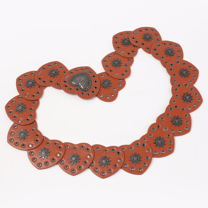 Ceinture en cuir pour femme style western caramel, motif cœur de pêche creux - image 4