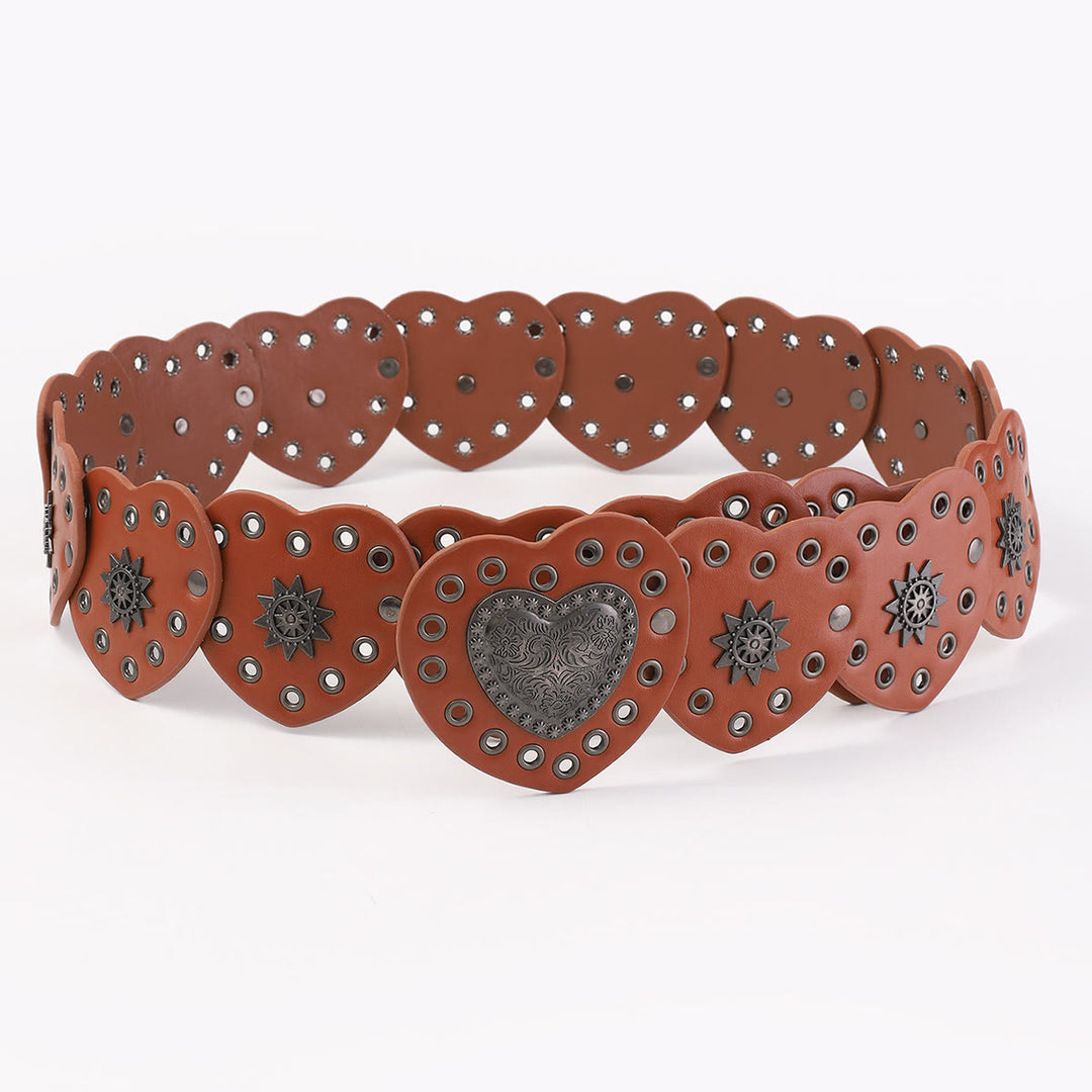 Ceinture en cuir pour femme style western caramel, motif cœur de pêche creux - image 3