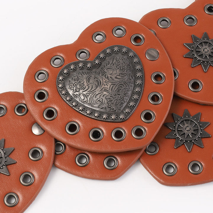 Ceinture en cuir pour femme style western caramel, motif cœur de pêche creux - image 5