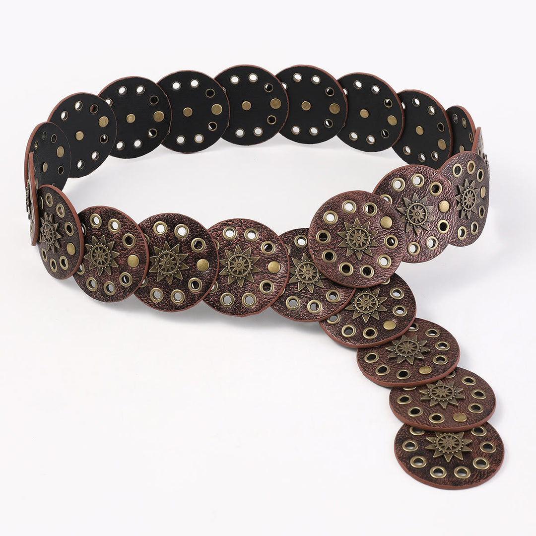 Ceinture en cuir pour femme, style rétro, creuse et circulaire, couleur café - image 3