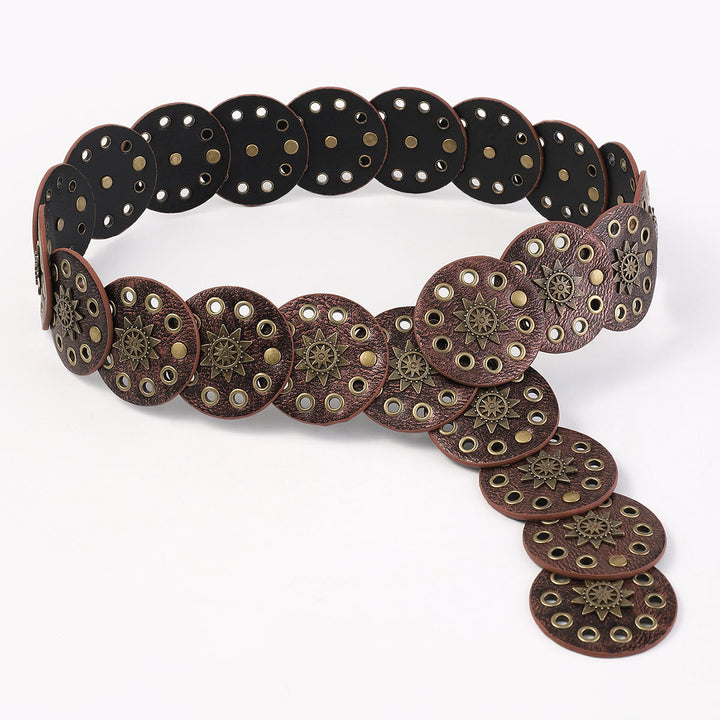 Ceinture en cuir pour femme, style rétro, creuse et circulaire, couleur café - image 3