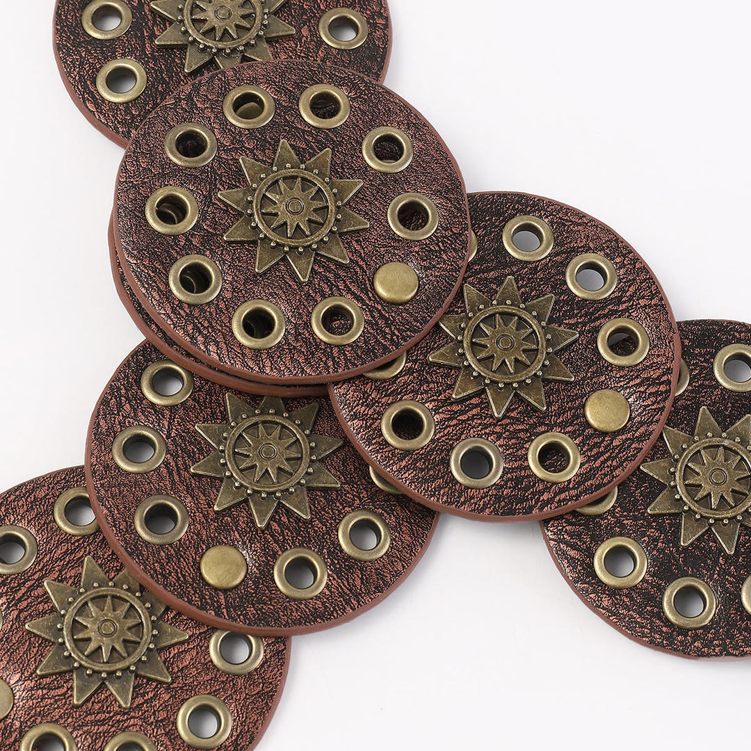 Ceinture en cuir pour femme, style rétro, creuse et circulaire, couleur café - image 5