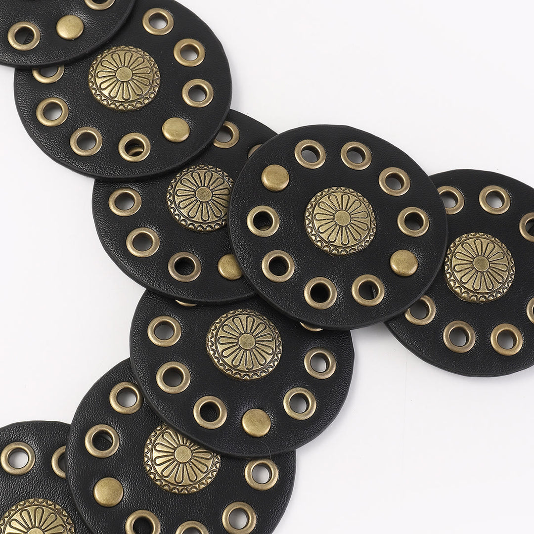 Ceinture en cuir noire circulaire rétro creuse pour femme - image 5