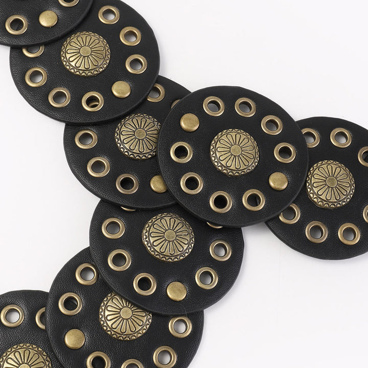 Ceinture en cuir noire circulaire rétro creuse pour femme - image 5