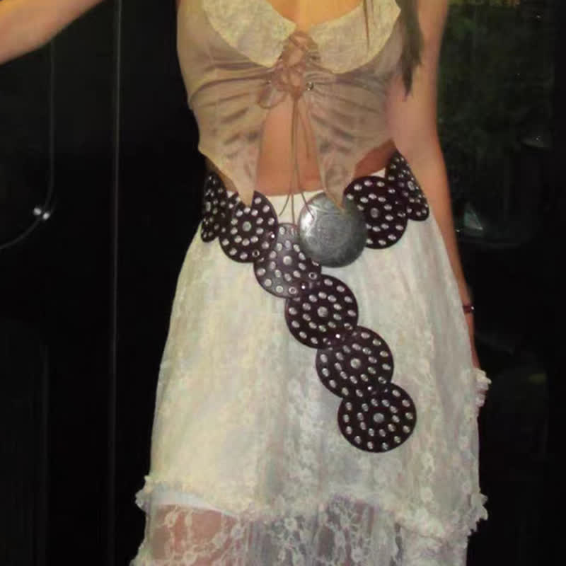 Ceinture en cuir pour femme, style rétro occidental, creuse et exagérée - image 1