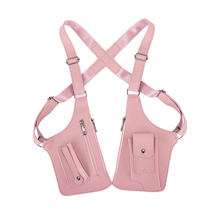 Sac à bandoulière multi-poches en cuir de grande capacité pour l'extérieur - Rose - image 13