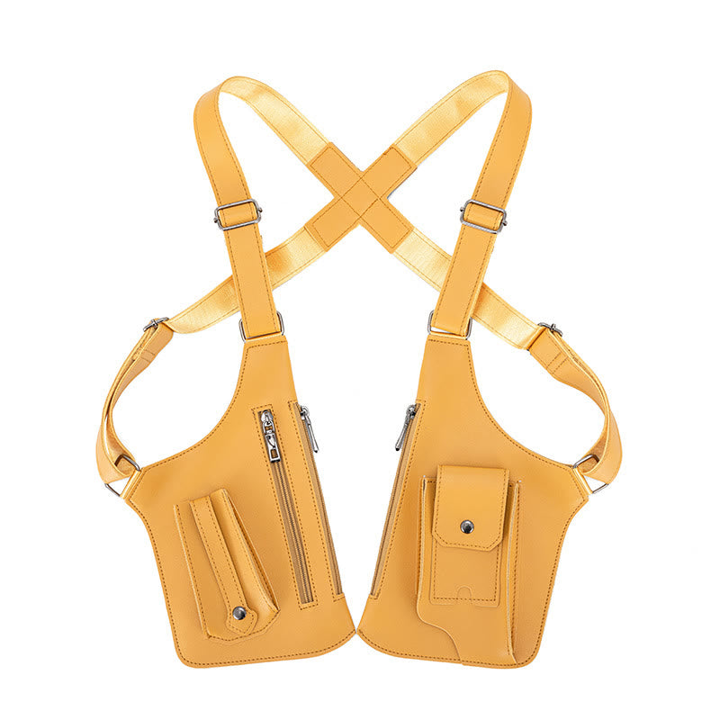 Sac à bandoulière multi-poches en cuir de grande capacité pour l'extérieur - Jaune - image 12