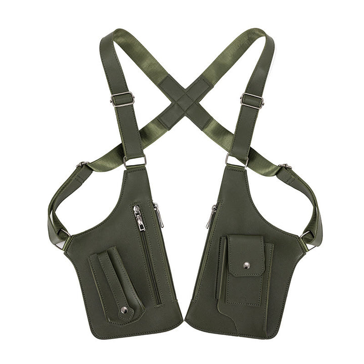 Sac à bandoulière multi-poches en cuir de grande capacité pour l'extérieur - Vert armée - image 1
