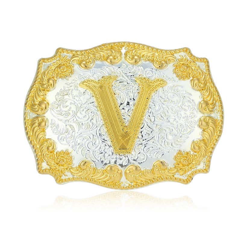 Ceinture en cuir pour homme avec boucle initiale dorée - V - Sans ceinture - image 27