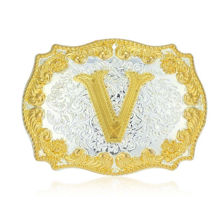 Ceinture en cuir pour homme avec boucle initiale dorée - V - Sans ceinture - image 27