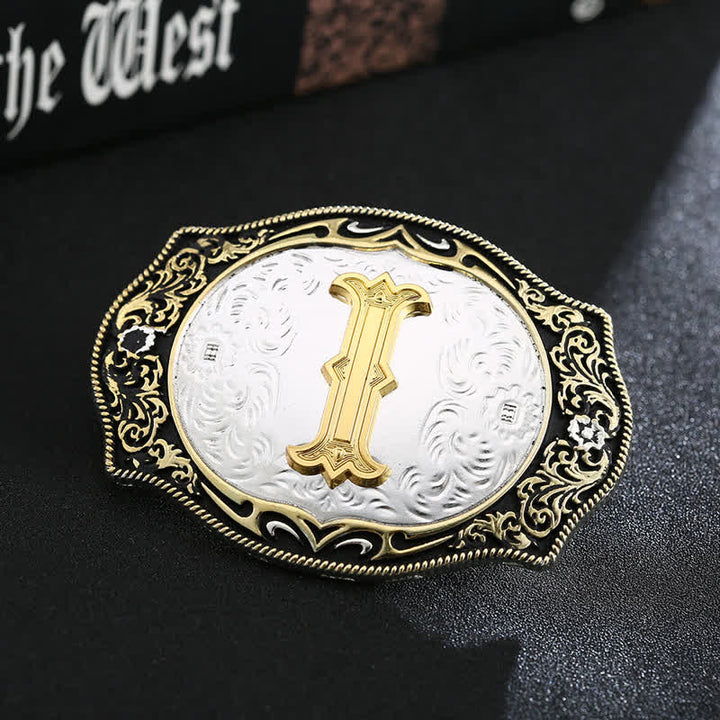 Ceinture en cuir avec boucle initiale rétro noire dorée - I - Sans ceinture - image 11