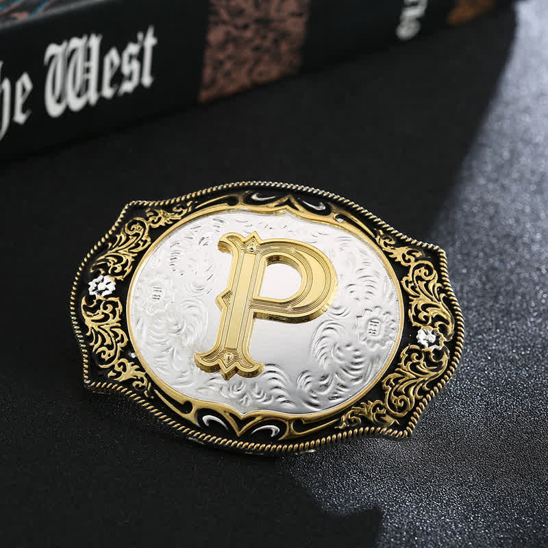 Ceinture en cuir avec boucle initiale rétro noire dorée - P - Sans ceinture - image 18